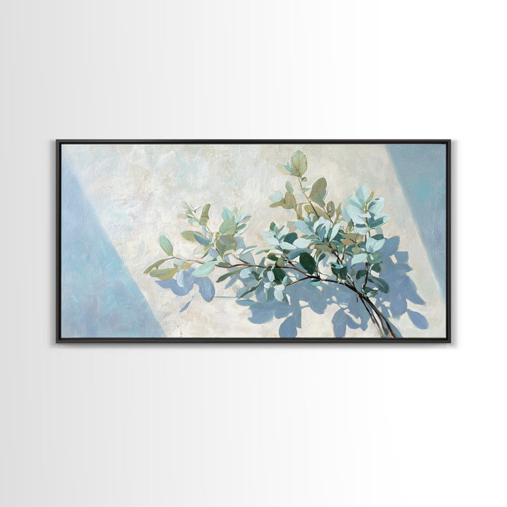 Sunlit Window Plant Shadow on Plaster Framed Canvas Print, Bathroom Art, Bathroom Print, Bathroom Decor, Watercolor Art, Spa, BAT-2x1-38