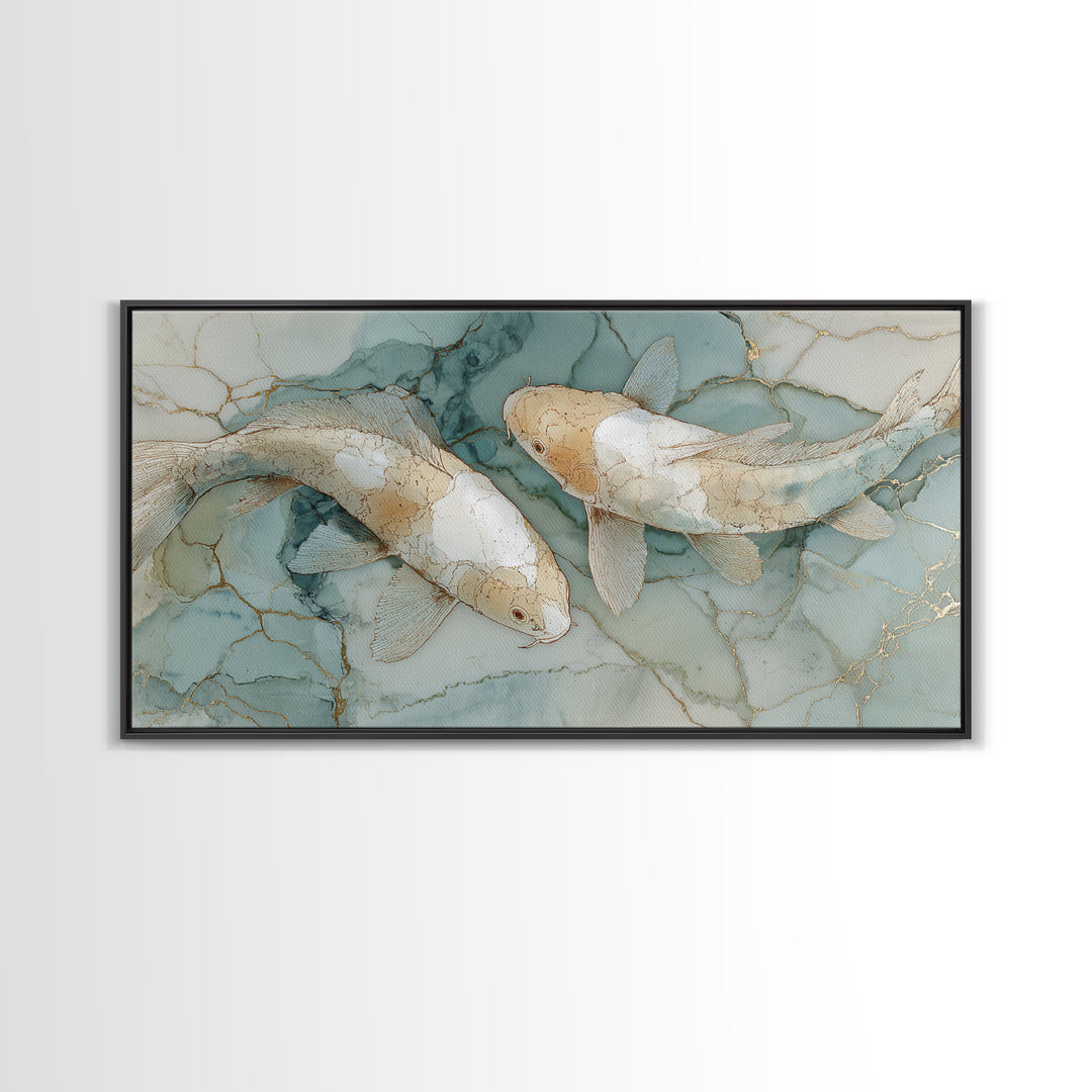 Minimal Koi Fish Swimming Through Clear Water Canvas Print, Bathroom Art, Boho Decor, Bathroom Decor, Fine Art, Spa, Printable, BAT-2x1-4