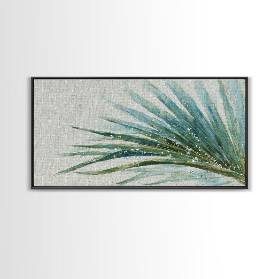 Simple Palm Frond on Off White Linen Framed Canvas Print, Bathroom Art, Poster, Bathroom Decor, Fine Art, Spa, Digital Print, BAT-2x1-43
