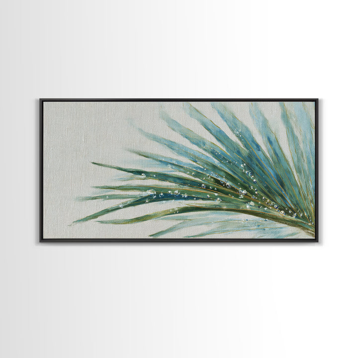 Simple Palm Frond on Off White Linen Framed Canvas Print, Bathroom Art, Poster, Bathroom Decor, Fine Art, Spa, Digital Print, BAT-2x1-43