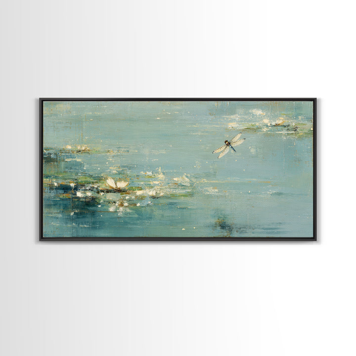 Delicate Dragonfly Above a Pond Surface Canvas Print, Bathroom Art, Room Decor, Bathroom Decor, Spa, Custom Pet Portrait, BAT-2x1-44