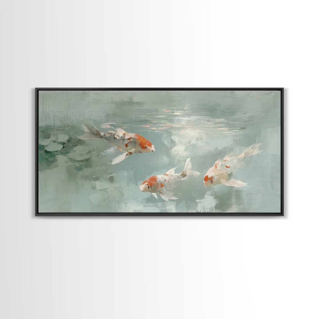 Minimal Koi Fish Swimming Through Clear Water Canvas Print, Bathroom Art, Digital Art, Bathroom Decor, Fine Art, Spa, BAT-2x1-52