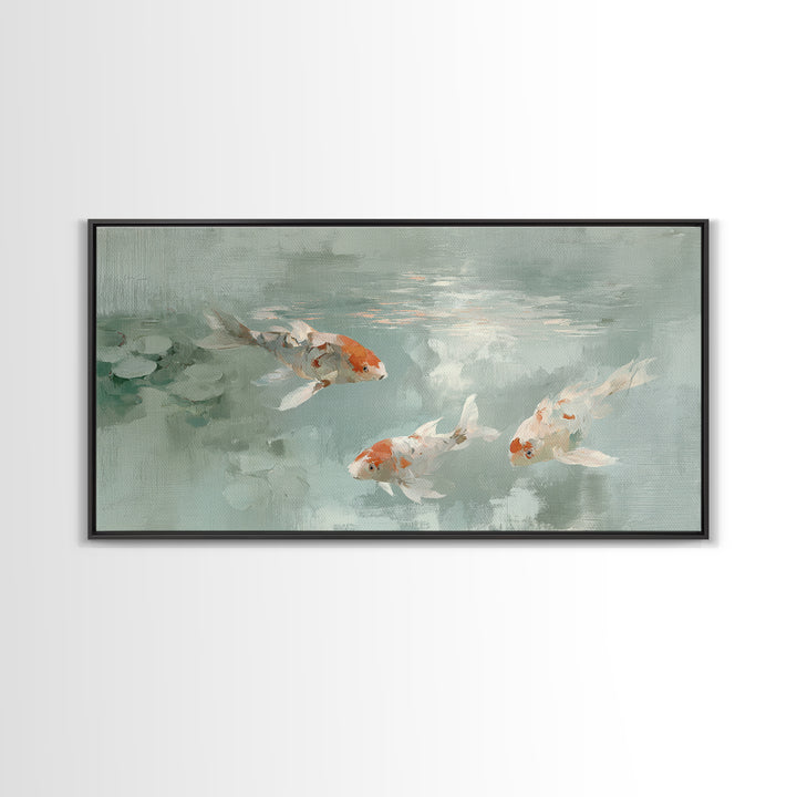 Minimal Koi Fish Swimming Through Clear Water Canvas Print, Bathroom Art, Digital Art, Bathroom Decor, Fine Art, Spa, BAT-2x1-52