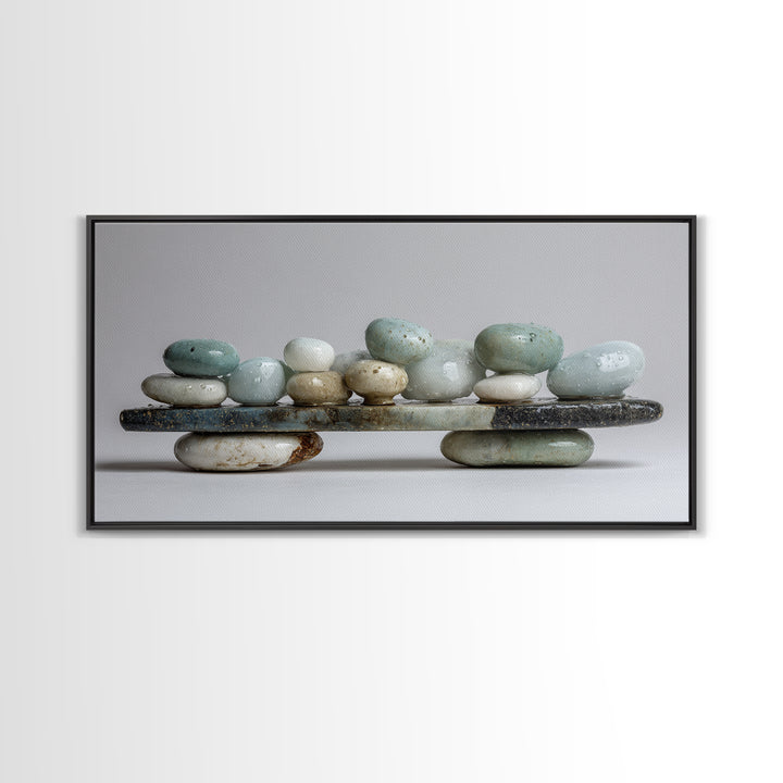 Monochrome Pebble Stack Canvas Print, Bathroom Art, Textured Painting, Bathroom Decor, Fine Art, Spa, Bathroom Wall Art, BAT-2x1-57