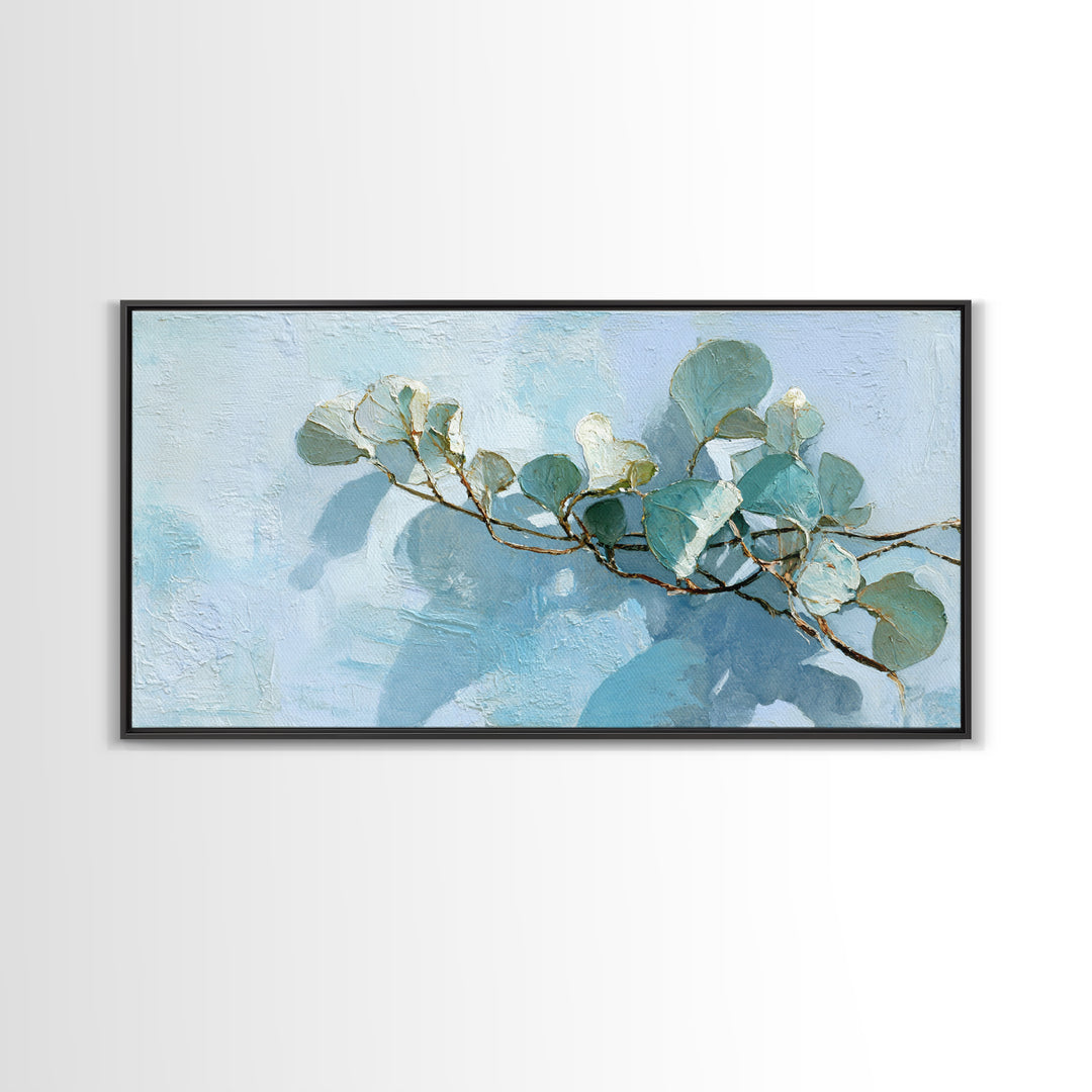 Sunlit Window Plant Shadow on Plaster Canvas Print, Bathroom Art, Statement Artwork, Bathroom Decor, Oil Painting, Spa, BAT-2x1-62