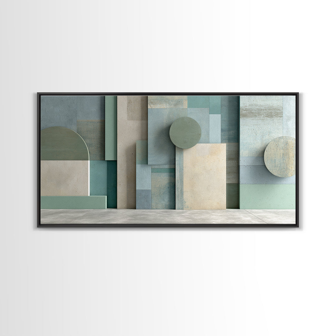 Clean Geometric Forms Framed Canvas Print, Bathroom Art, Minimalist Decor, Bathroom Decor, Fine Art, Spa, Wall Hanging, BAT-2x1-65