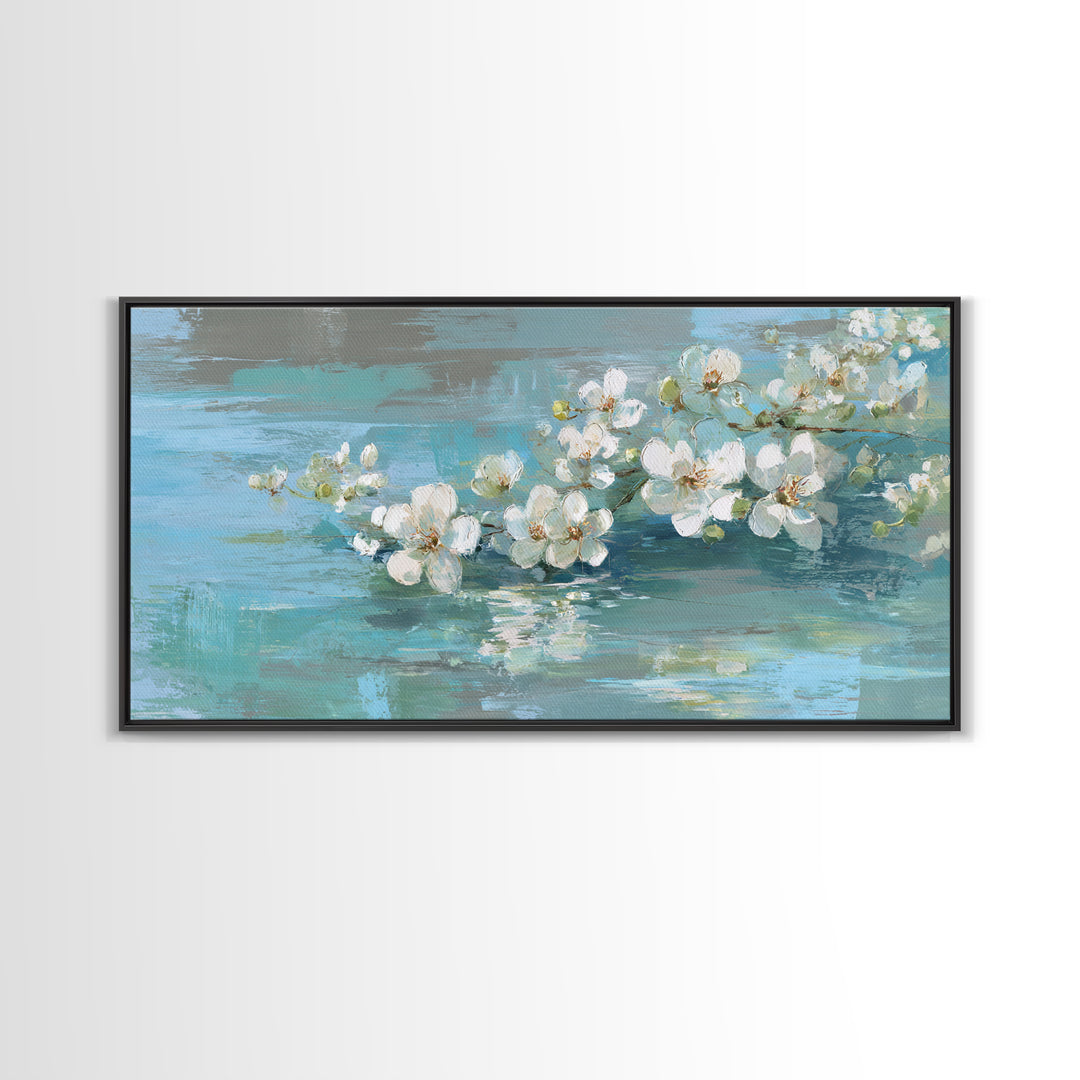 White Orchid on Warm Stone Background Framed Canvas Print, Bathroom Art, Custom Pet Portrait, Bathroom Decor, Fine Art, Spa, BAT-2x1-72
