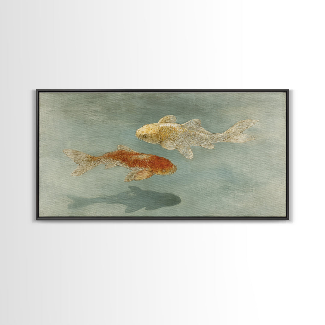 Minimal Koi Fish Swimming Through Clear Water Canvas Print, Bathroom Art, Digital Print, Bathroom Decor, Fine Art, Spa, BAT-2x1-76