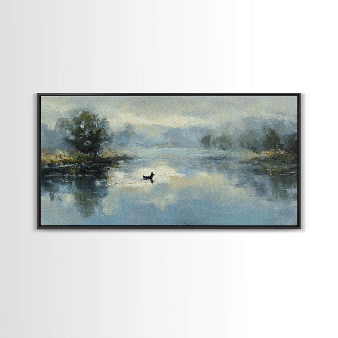 Misty Lake Scene Canvas Print, Bathroom Art, Home Decor, Bathroom Decor, Fine Art, Spa, Canvas Wall Art, Digital Print, BAT-2x1-77