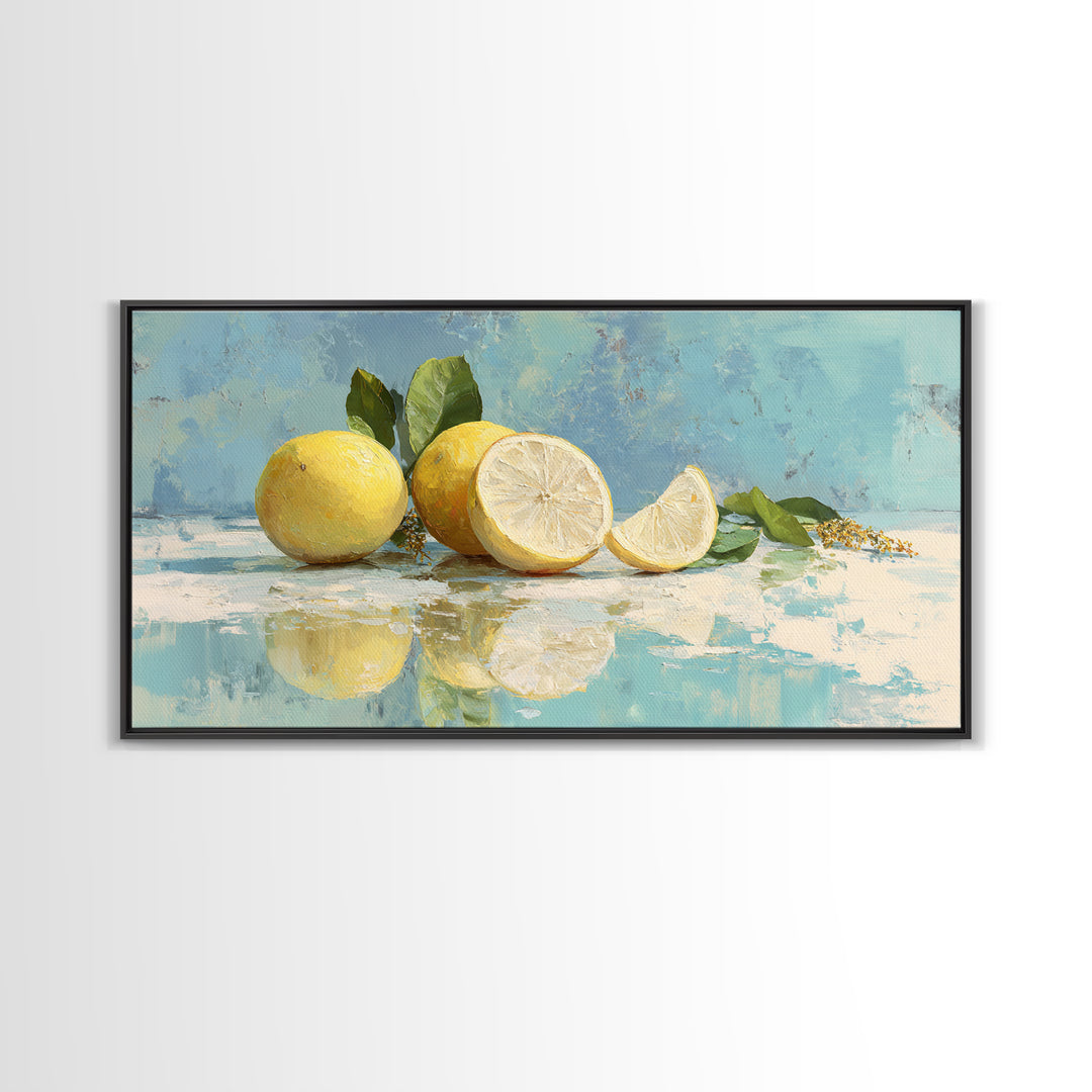 Lemon and Botanical Still Life Canvas Print, Bathroom Art, Bathroom Decor, Watercolor Art, Spa, Framed Wall Art, BAT-2x1-98
