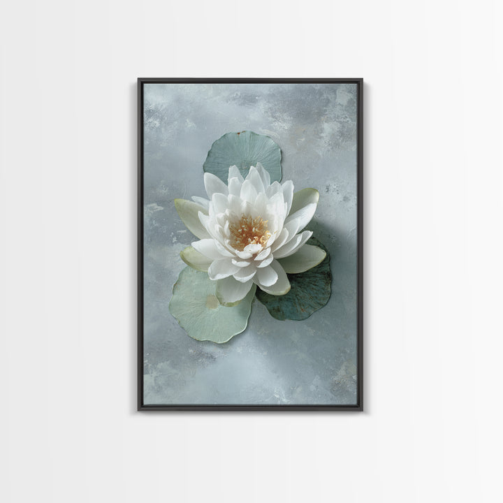 Lotus Flower Floating on Calm Water Framed Canvas Print, Bathroom Art, Trendy Wall Art, Bathroom Decor, Watercolor Art, Spa, BAT-2x3-100