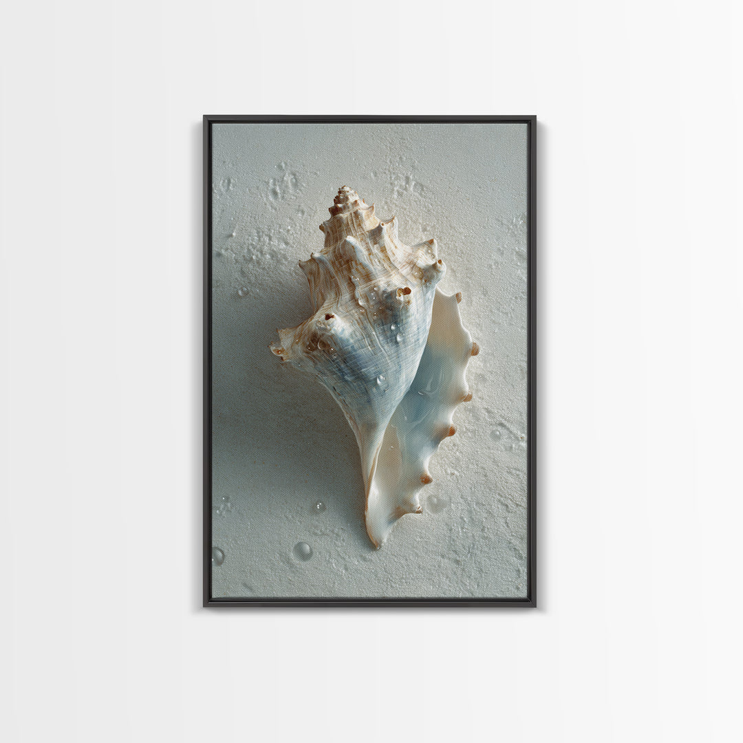 Minimal Seashell Still Life on Pale Sand Canvas Print, Bathroom Art, Modern Wall Art, Bathroom Decor, Abstract Art, Spa, BAT-2x3-11