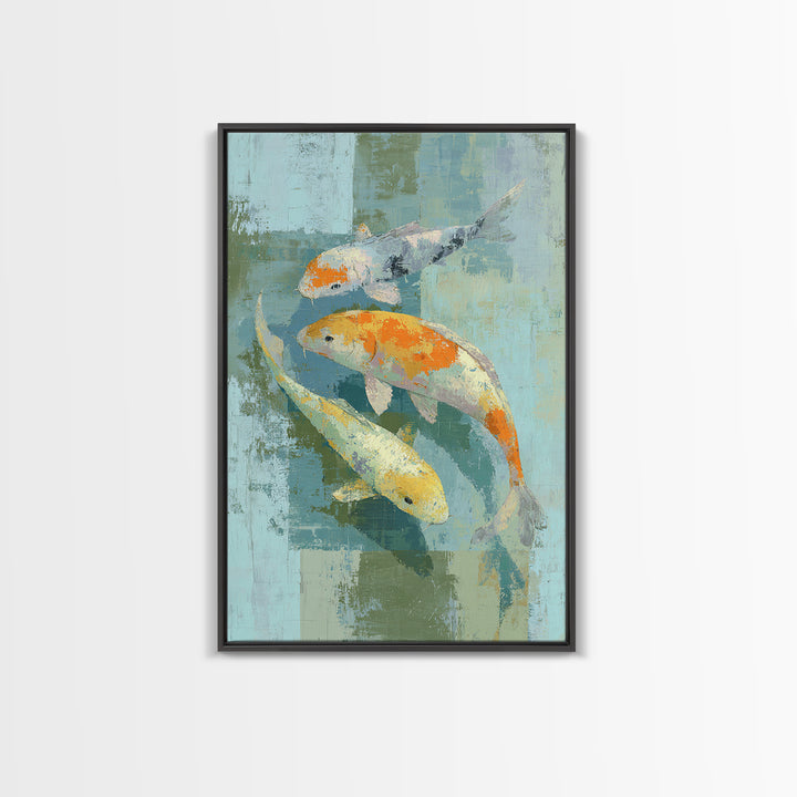 Minimal Koi Fish Swimming Through Clear Water Canvas Print, Bathroom Art, Canvas Wall Art, Bathroom Decor, Fine Art, Spa, BAT-2x3-16
