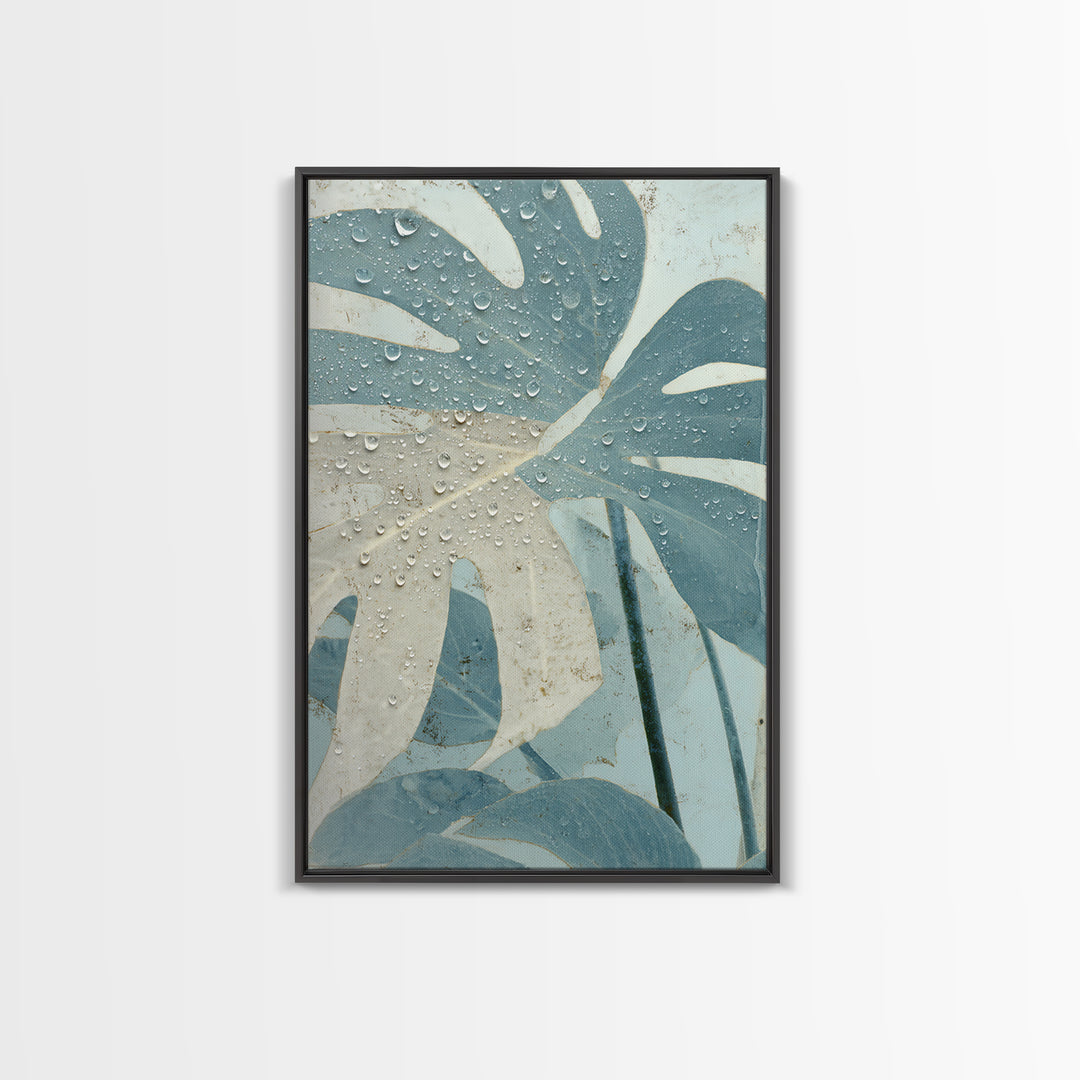 Tropical Leaf Silhouette Framed Canvas Print, Bathroom Art, Statement Artwork, Bathroom Decor, Fine Art, Spa, Digital Art, BAT-2x3-22