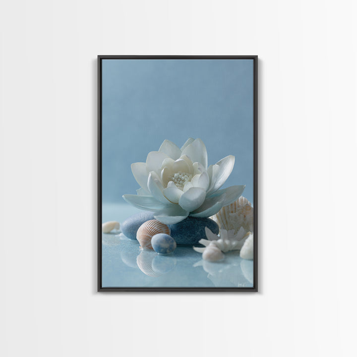 Lotus Flower Floating on Calm Water Framed Canvas Print, Bathroom Art, Funny Bathroom Art, Bathroom Decor, Watercolor Art, Spa, BAT-2x3-4