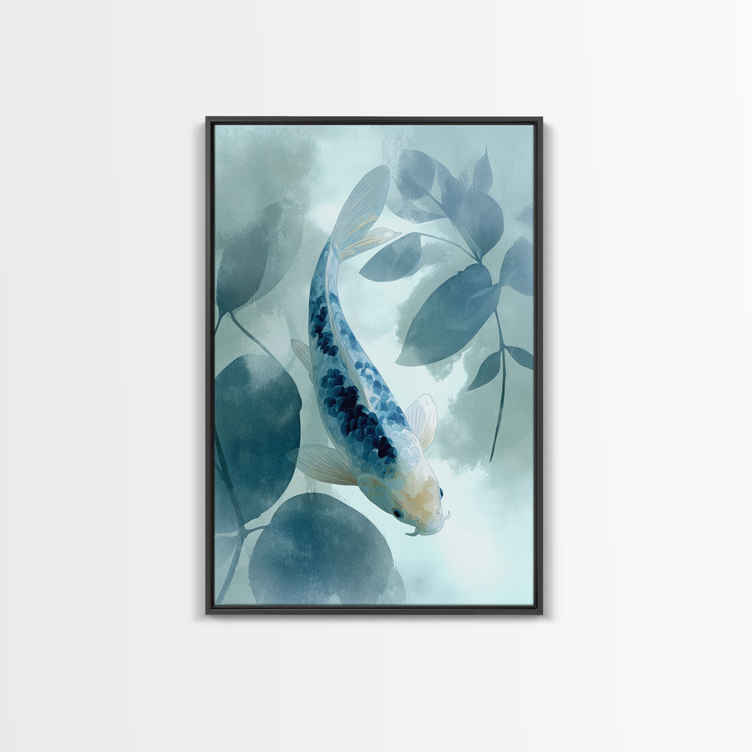 Minimal Koi Fish Swimming Through Clear Water Canvas Print, Bathroom Art, Minimalist Wall Art, Bathroom Decor, Fine Art, Spa, BAT-2x3-40