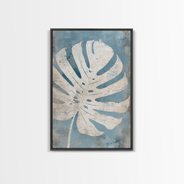 Tropical Leaf Silhouette Framed Canvas Print, Bathroom Art, Statement Artwork, Bathroom Decor, Fine Art, Spa, Digital Art, BAT-2x3-46