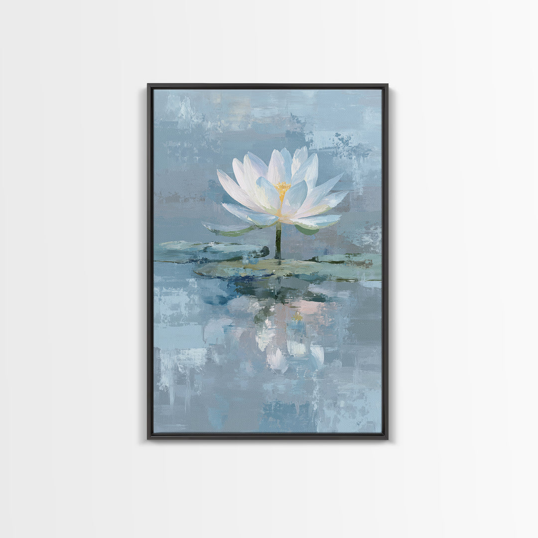 Lotus Flower Floating on Calm Water Framed Canvas Print, Bathroom Art, Halloween Art, Bathroom Decor, Fine Art, Spa, BAT-2x3-52