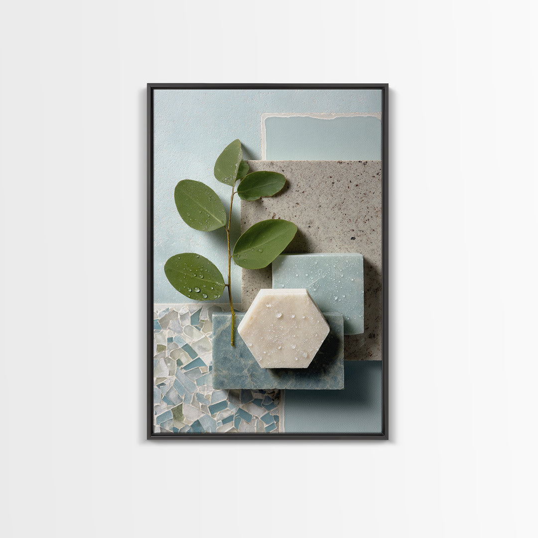 Clean Geometric Forms Framed Canvas Print, Bathroom Art, Contemporary Art, Bathroom Decor, Abstract Art, Spa, Framed Wall Art, BAT-2x3-53