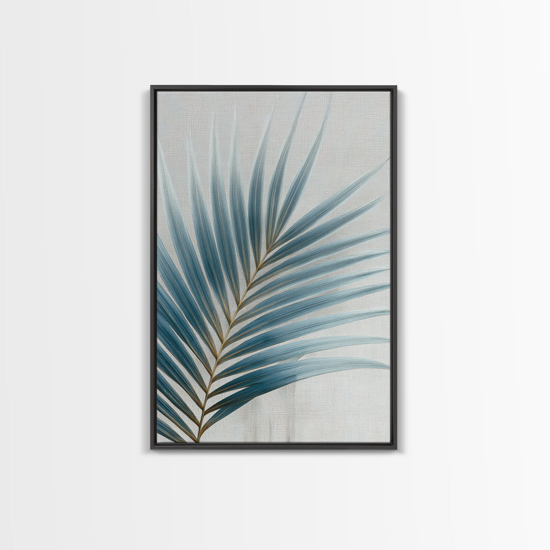 Simple Palm Frond on Off White Linen Framed Canvas Print, Bathroom Art, Bathroom Print, Bathroom Decor, Fine Art, Spa, BAT-2x3-55