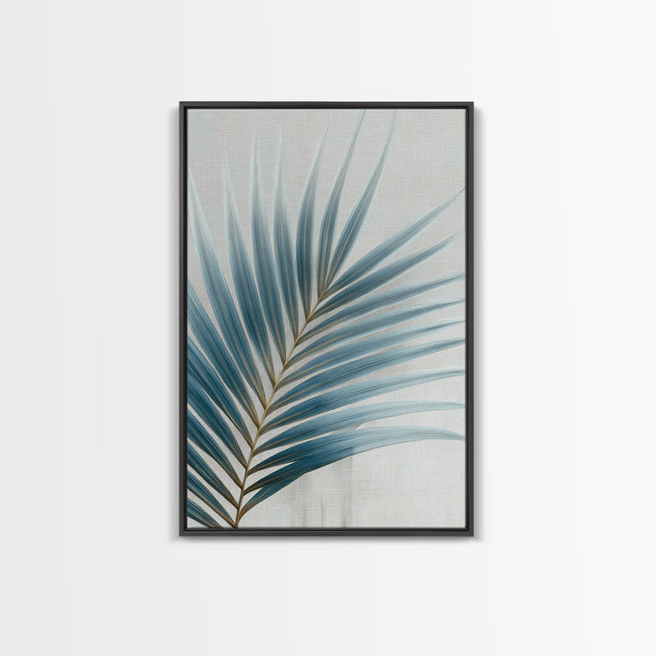 Simple Palm Frond on Off White Linen Framed Canvas Print, Bathroom Art, Bathroom Print, Bathroom Decor, Fine Art, Spa, BAT-2x3-55