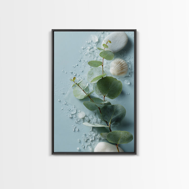 Spa Eucalyptus Branch Canvas Print, Bathroom Art, Contemporary Art, Bathroom Decor, Spa, Framed Wall Art, Dog Portrait, BAT-2x3-58