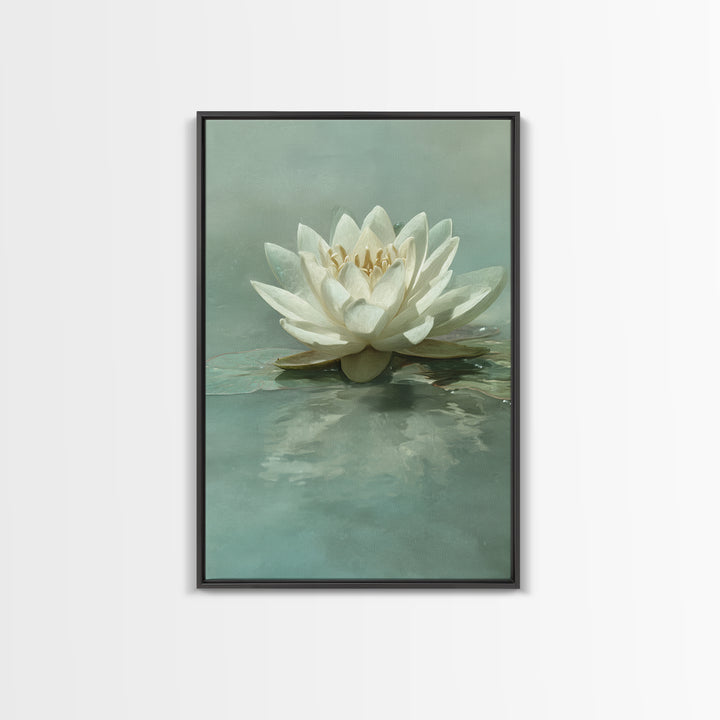 Lotus Flower Floating on Calm Water Framed Canvas Print, Bathroom Art, Digital Wall Art, Bathroom Decor, Fine Art, Spa, BAT-2x3-76