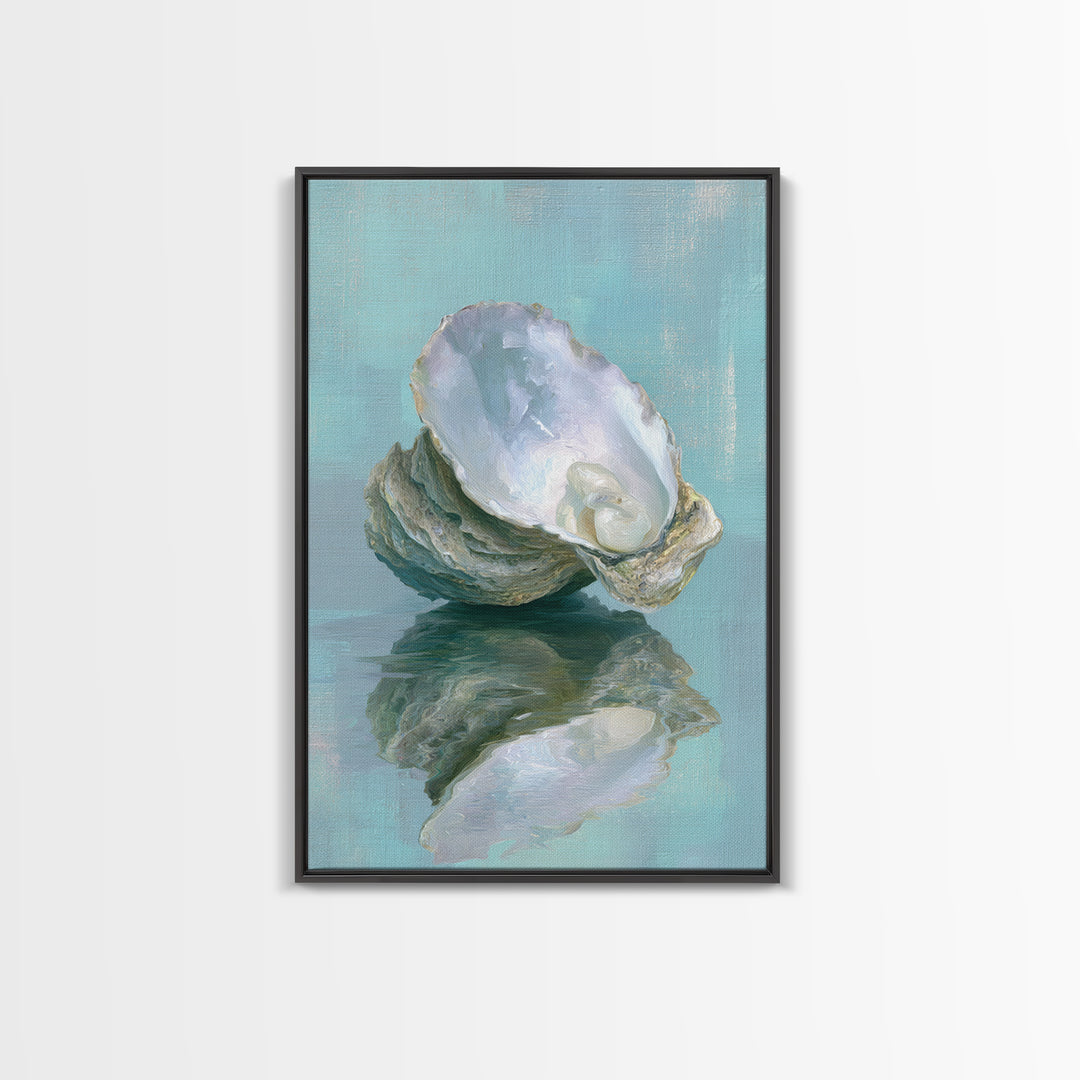 Oyster Shell Study Framed Canvas Print, Bathroom Art, Minimalist Decor, Bathroom Decor, Spa, Wall Hanging, Framed Wall Art, BAT-2x3-78