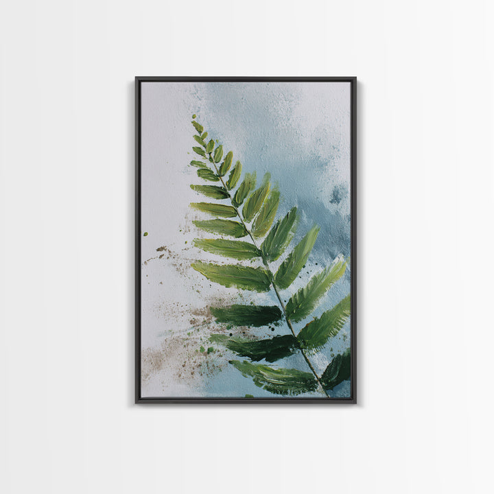 Green Fern Frond Closeup Framed Canvas Print, Bathroom Art, Home Decor, Bathroom Decor, Fine Art, Spa, Canvas Wall Art, BAT-2x3-90