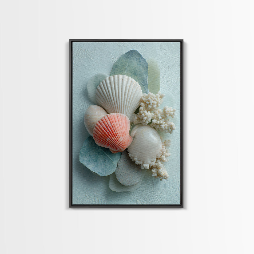 Coral and Shell Arrangement Canvas Print, Bathroom Art, Printable Wall Art, Bathroom Decor, Fine Art, Spa, Bathroom Wall Decor, BAT-2x3-91
