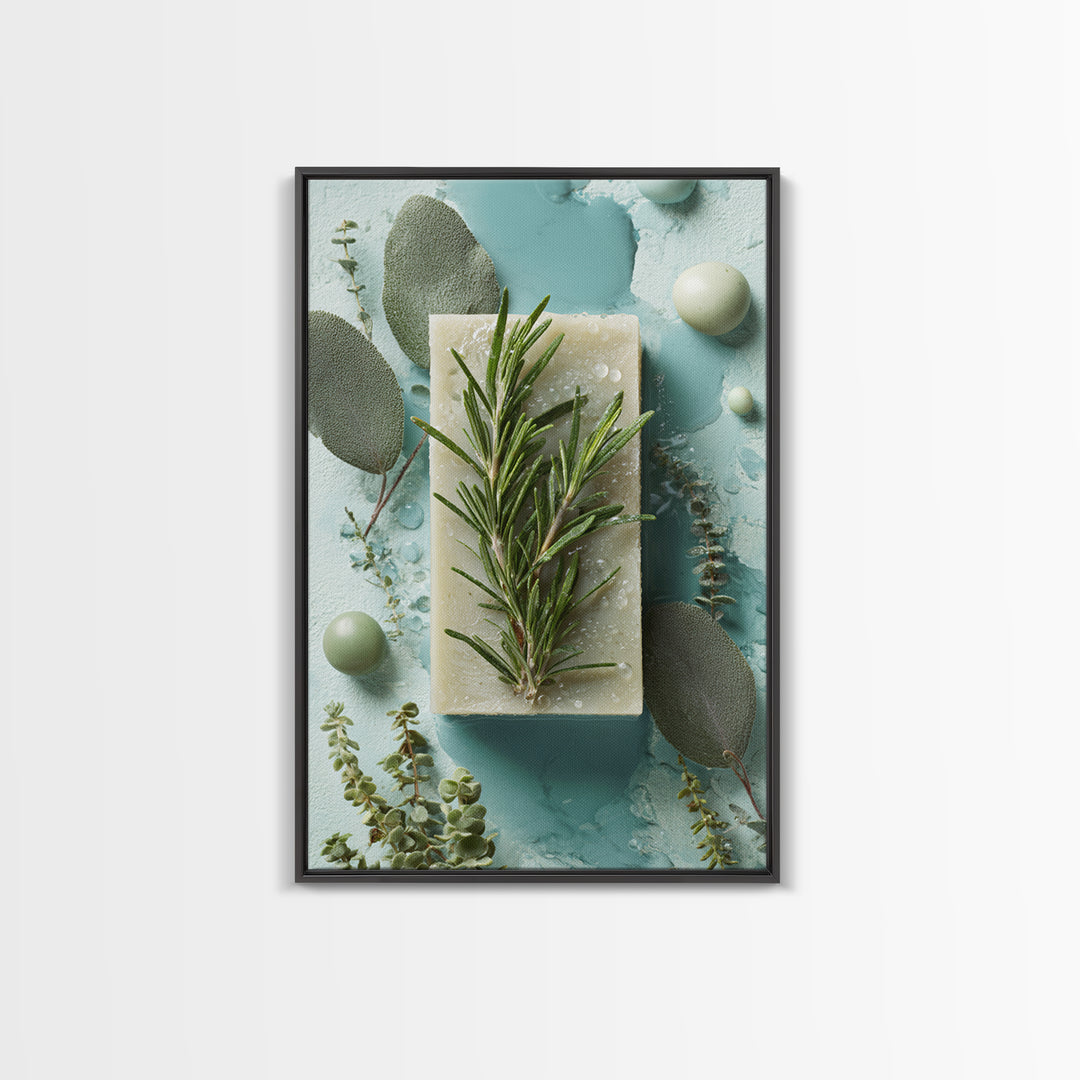 Botanical Bath Herb Arrangement Framed Canvas Print, Bathroom Art, Printable, Bathroom Decor, Watercolor Art, Spa, BAT-2x3-97
