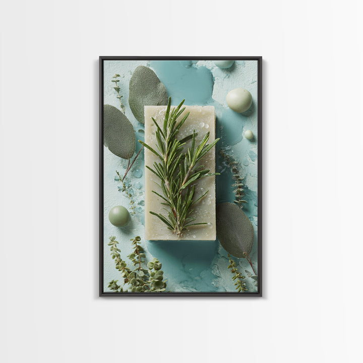 Botanical Bath Herb Arrangement Framed Canvas Print, Bathroom Art, Printable, Bathroom Decor, Watercolor Art, Spa, BAT-2x3-97