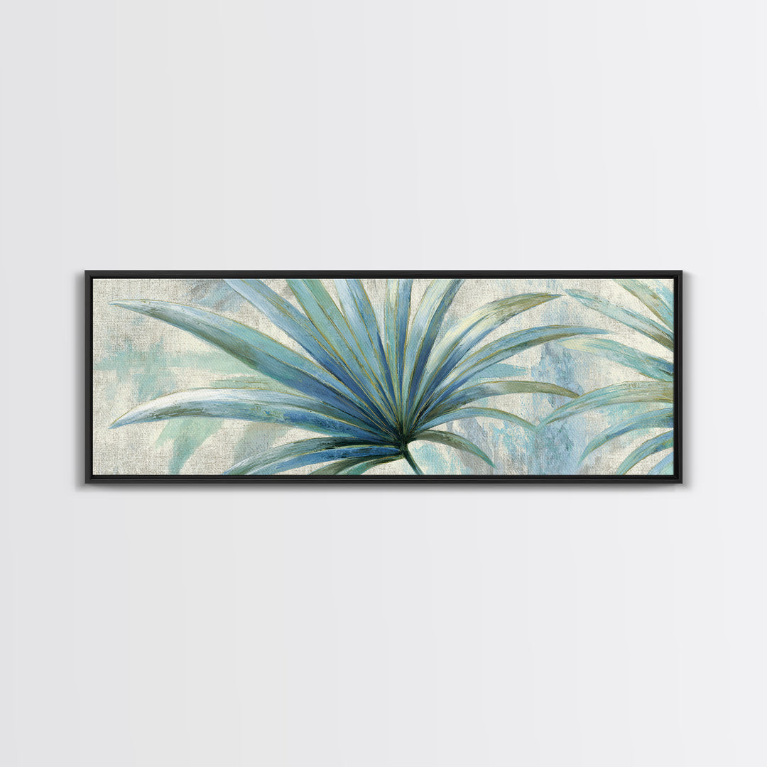Simple Palm Frond on Off White Linen Framed Canvas Print, Bathroom Art, Minimalist Wall Art, Bathroom Decor, Fine Art, Spa, BAT-3x1-15