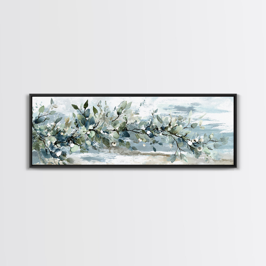Spa Eucalyptus Branch Framed Canvas Print, Bathroom Art, Printable, Bathroom Decor, Watercolor Art, Spa, Bathroom Prints, BAT-3x1-18