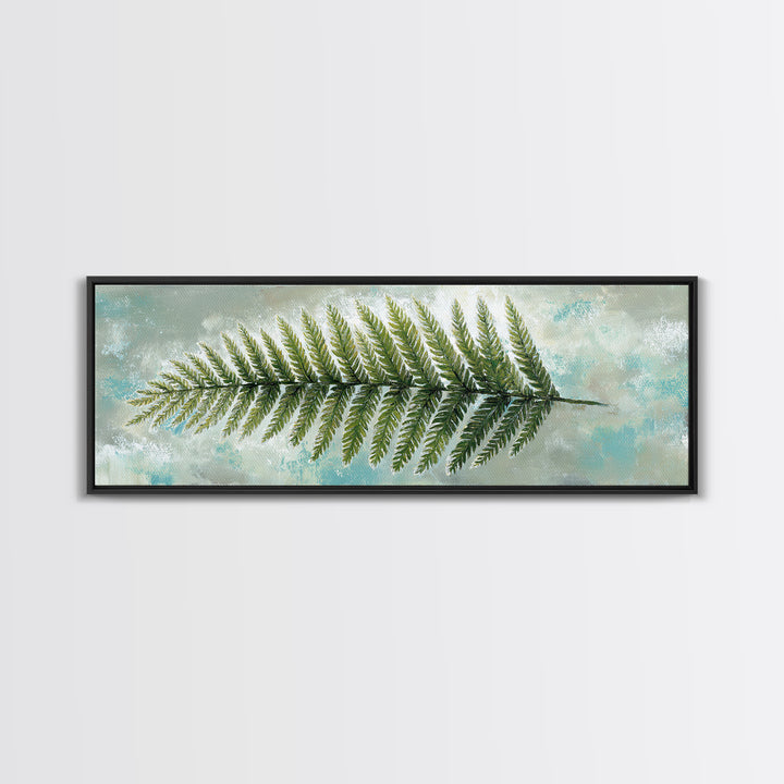 Green Fern Frond Closeup Framed Canvas Print, Bathroom Art, Wall Art, Bathroom Decor, Spa, Dog Portrait, Canvas Wall Art, BAT-3x1-2
