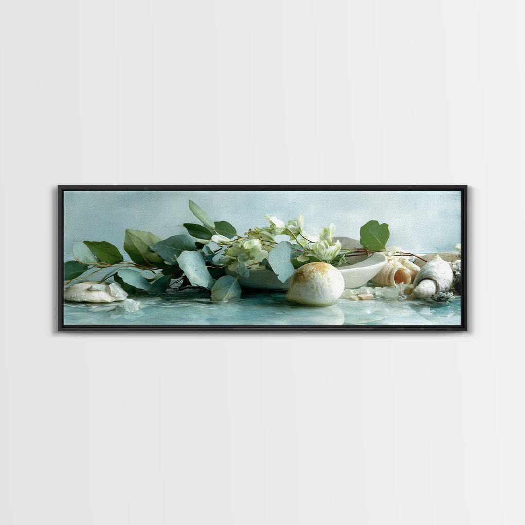 Lemon and Botanical Still Life Canvas Print, Bathroom Art, Neutral Decor, Bathroom Decor, Fine Art, Spa, Wall Art, Home Decor, BAT-3x1-22