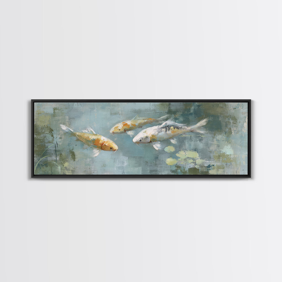Minimal Koi Fish Swimming Through Clear Water Canvas Print, Bathroom Art, Bathroom Wallpaper, Bathroom Decor, Fine Art, Spa, BAT-3x1-24