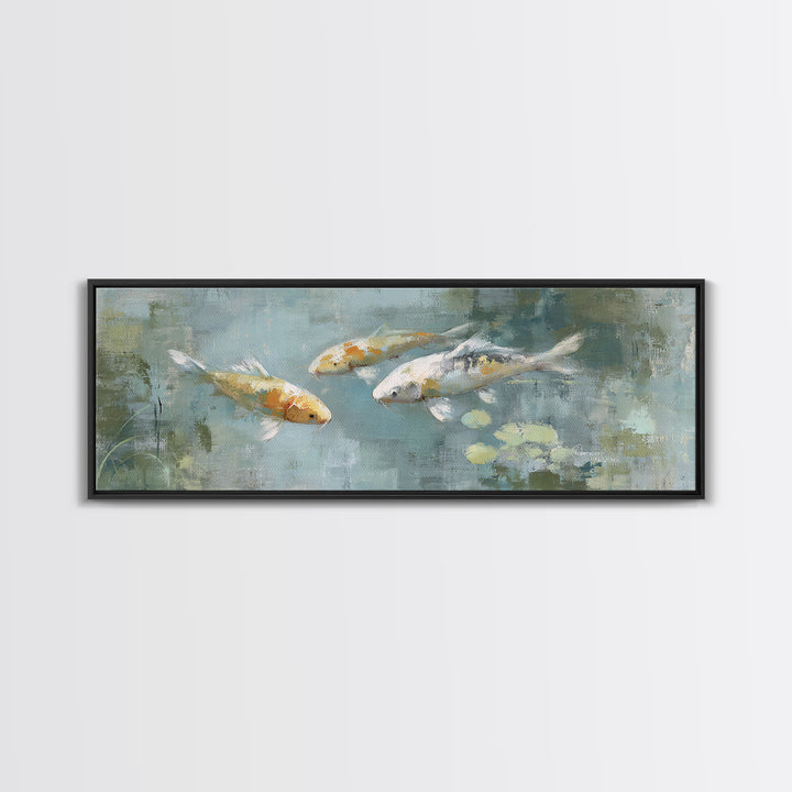 Minimal Koi Fish Swimming Through Clear Water Canvas Print, Bathroom Art, Bathroom Wallpaper, Bathroom Decor, Fine Art, Spa, BAT-3x1-24
