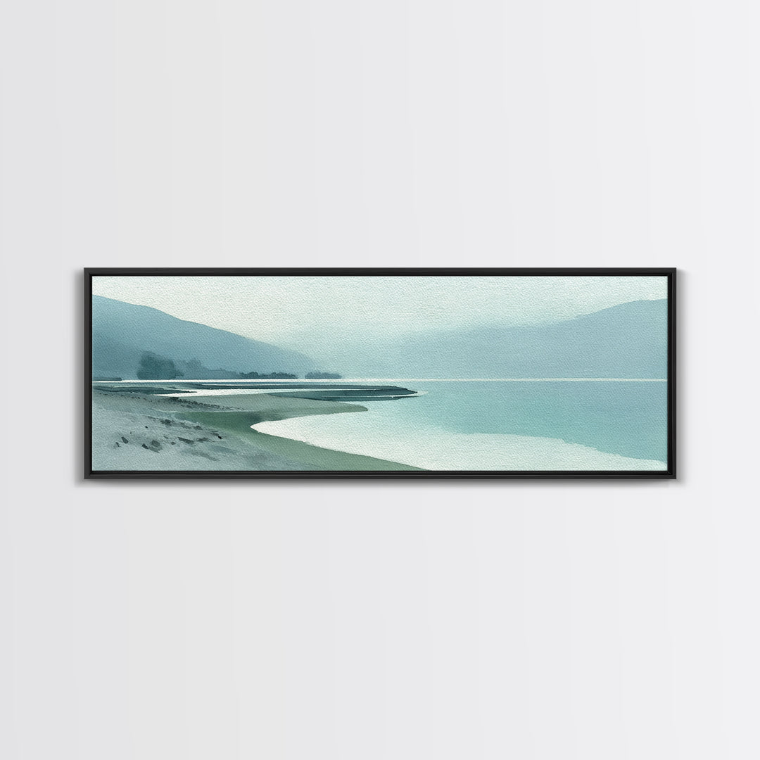 Misty Lake Scene Canvas Print, Bathroom Art, Dog Portrait, Bathroom Decor, Spa, Minimalist Wall Art, Bathroom Wallpaper, BAT-3x1-25