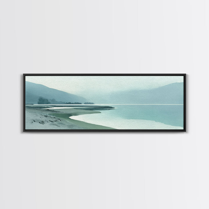 Misty Lake Scene Canvas Print, Bathroom Art, Dog Portrait, Bathroom Decor, Spa, Minimalist Wall Art, Bathroom Wallpaper, BAT-3x1-25