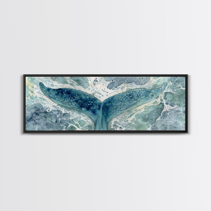 Watercolor Whale Tail Canvas Print, Bathroom Art, Fine Art Print, Bathroom Decor, Fine Art, Spa, Poster, Digital Art, BAT-3x1-31