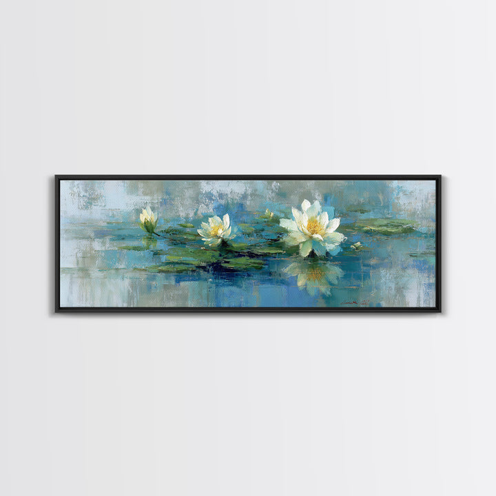 Lotus Flower Floating on Calm Water Canvas Print, Bathroom Art, Trendy Wall Art, Bathroom Decor, Fine Art, Spa, BAT-3x1-36