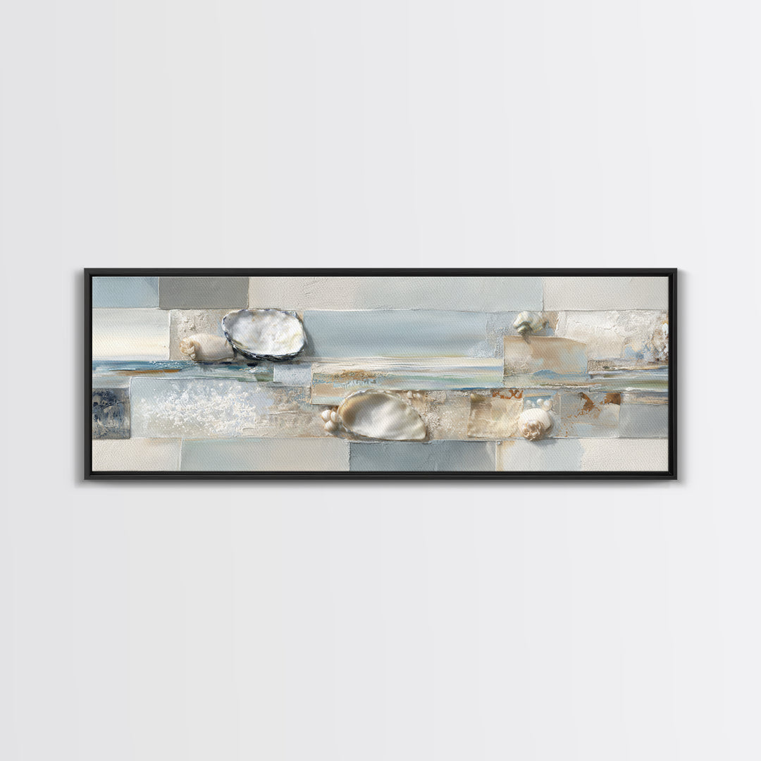Oyster Shell Study Canvas Print, Bathroom Art, Digital Art, Bathroom Decor, Fine Art, Spa, Dopamine Decor, Bathroom Prints, BAT-3x1-38