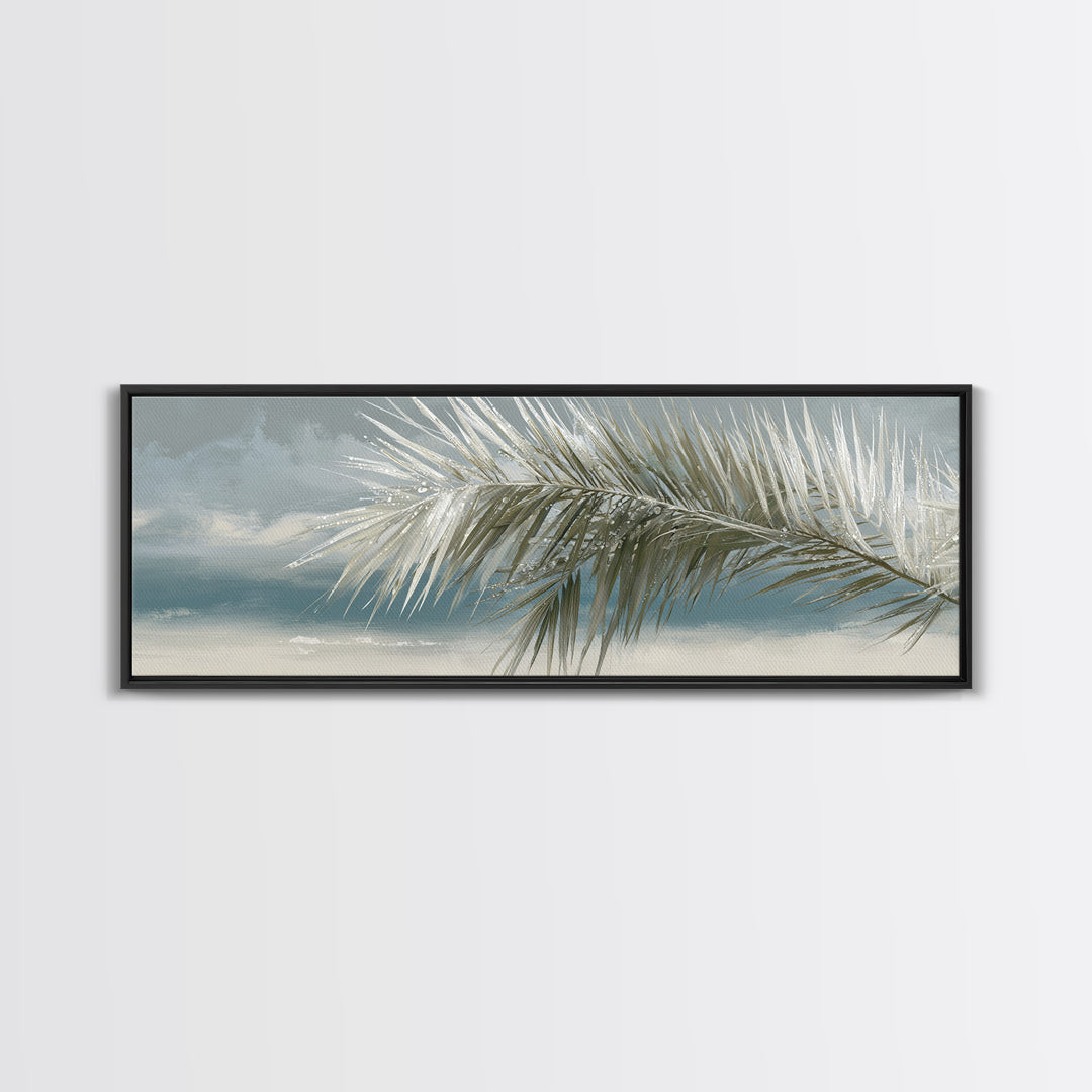 Simple Palm Frond on Off White Linen Canvas Print, Bathroom Art, Gallery Decor, Bathroom Decor, Fine Art, Spa, Minimalist Decor, BAT-3x1-39