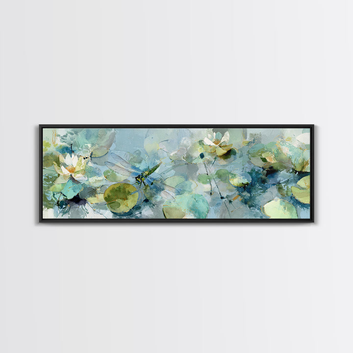 Delicate Dragonfly Above a Pond Surface Canvas Print, Bathroom Art, Bathroom Print, Bathroom Decor, Fine Art, Spa, BAT-3x1-40