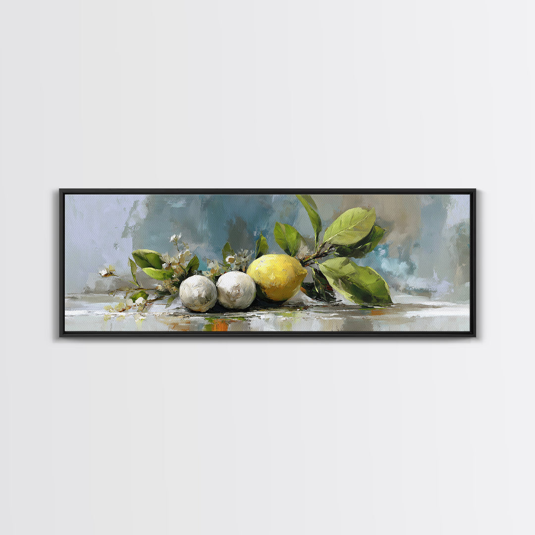 Lemon and Botanical Still Life Canvas Print, Bathroom Art, Wall Hanging, Bathroom Decor, Spa, Modern Art, Bathroom Art Decor, BAT-3x1-46
