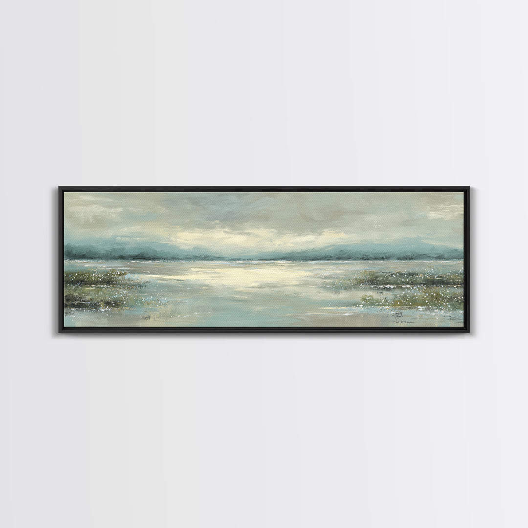 Misty Lake Scene Canvas Print, Bathroom Art, Dog Portrait, Bathroom Decor, Spa, Minimalist Wall Art, Bathroom Wallpaper, BAT-3x1-49