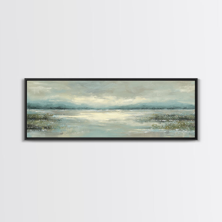 Misty Lake Scene Canvas Print, Bathroom Art, Dog Portrait, Bathroom Decor, Spa, Minimalist Wall Art, Bathroom Wallpaper, BAT-3x1-49