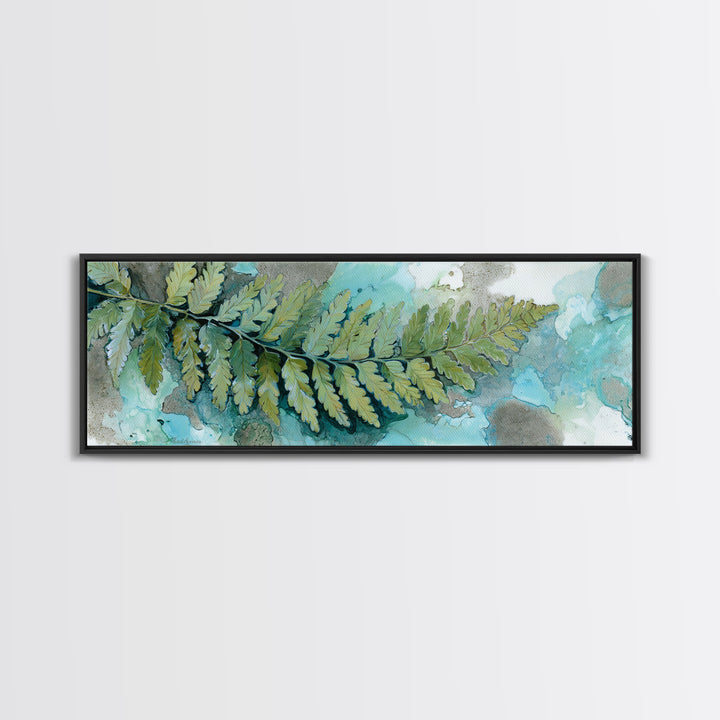 Green Fern Frond Closeup Canvas Print, Bathroom Art, Digital Wall Art, Bathroom Decor, Watercolor Art, Spa, Unique Wall Art, BAT-3x1-50