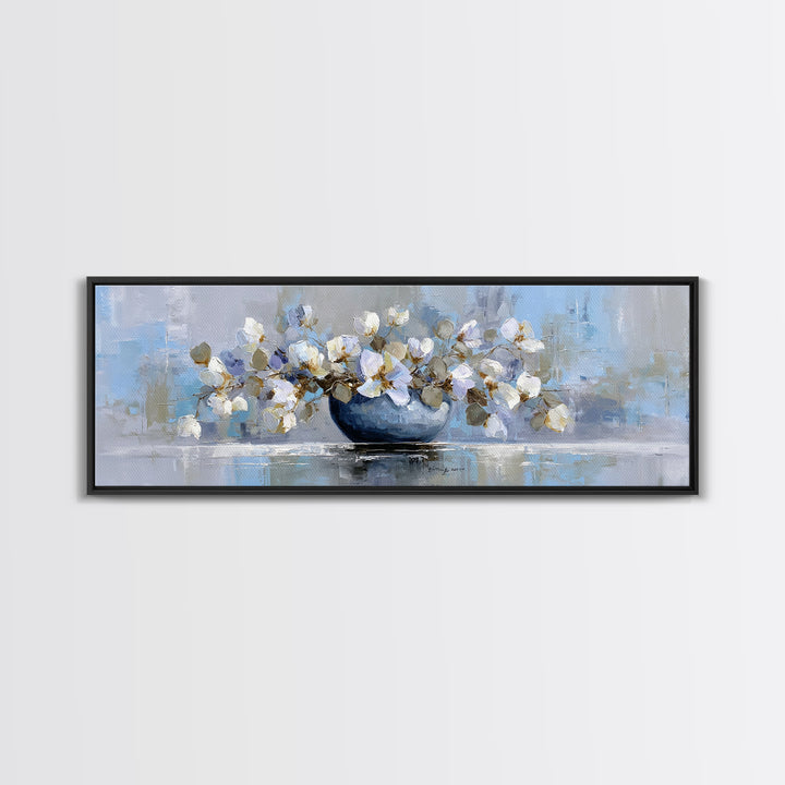 Lavender Sprigs in a Ceramic Vase Framed Canvas Print, Bathroom Art, Luxury Decor, Bathroom Decor, Abstract Art, Spa, BAT-3x1-52